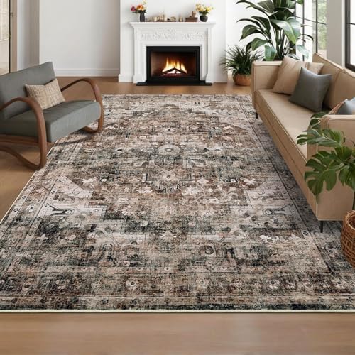 GarveeHome Brown Vintage Area Rug 5x7 Washable Rugs for Living Room