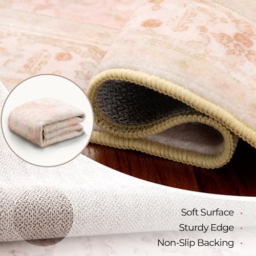 CAPALOCA Square 6ft Washable Nursery Girls Low Pile Area Rug Pink Green