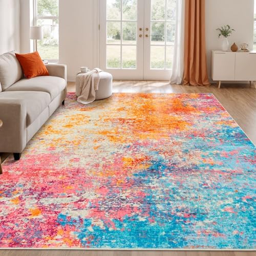 Rugflix 10x14 Area Rugs for Living Room, Washable Colorful Large Rug