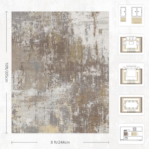 8x10 Rugs for Living Room - Modern Abstract Washable Rug, Ultra Soft Non Slip Low Pile Large Rugs, Floor Carpet for Bedroom Dining Room Office Laundry Nursery Home（Taupe）