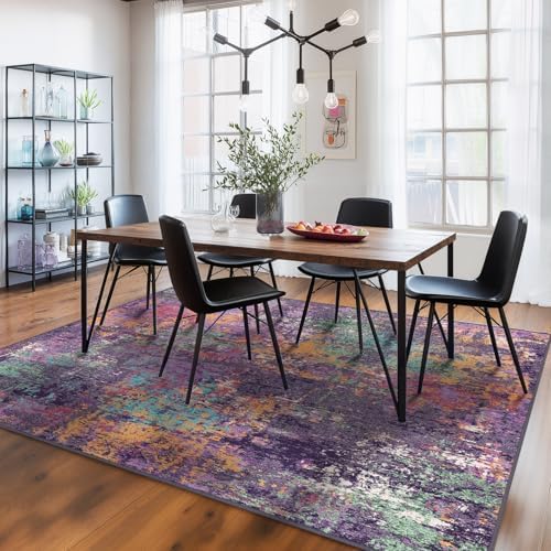 RELEANY Washable 5'x8' Abstract Area Rug for Living Room Purple Multi