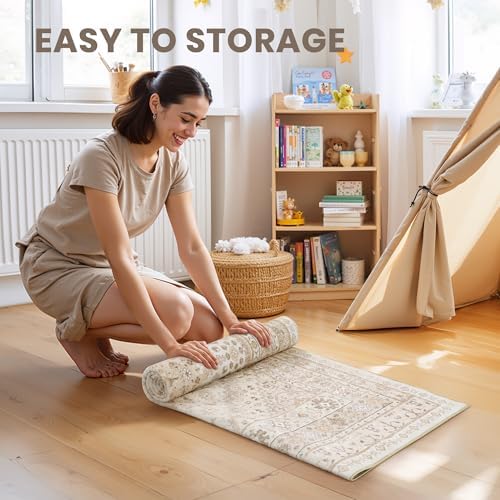 zesthome Round Rug 8ft,Circle Rug for Dining Room Table,Beige