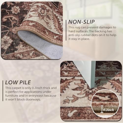 Hanples 4x6 Area Rugs for Living Room, Washable Rug Vintage Floral, Rust