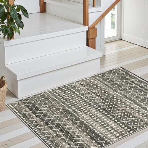 Miukiki 2x3 Entryway Rug Washable Non Slip Moroccan Area Rugs Black