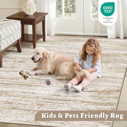 Area Rug 5x7 Living Room Rugs: Washable Modern Rug Non-Slip Soft Rugs Stain Resistant Printed Rug Indoor Carpet for Bedroom Kitchen Dining Room Nursery Home(Brown, 5'x7')