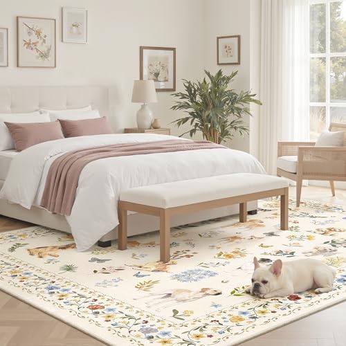 Soalmost Dog 5x7 Area Rugs for Living Room, Washable Animal Soft Rug Beige