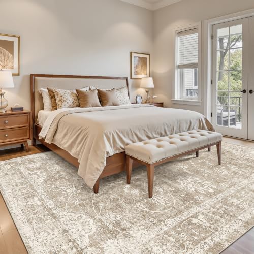 Madane 8x12 Area Rugs for Living Room, Washable Natural Rug Brown/Sand