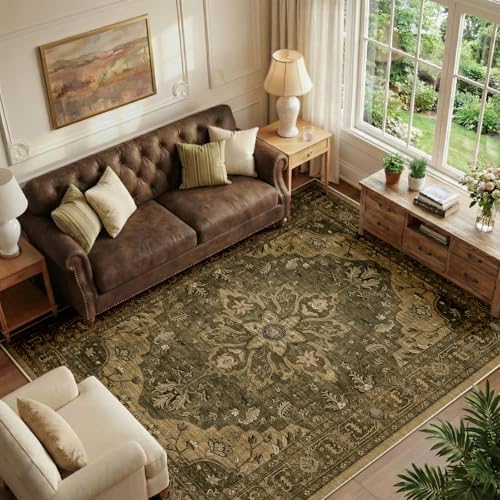 RELEANY Washable Area Rug, 5'x7', Brown/Dark Brown