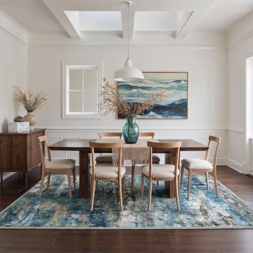 BEIMO 10x14 Faded Teal Abstract Area Rug, Washable Non-Slip for Bedroom