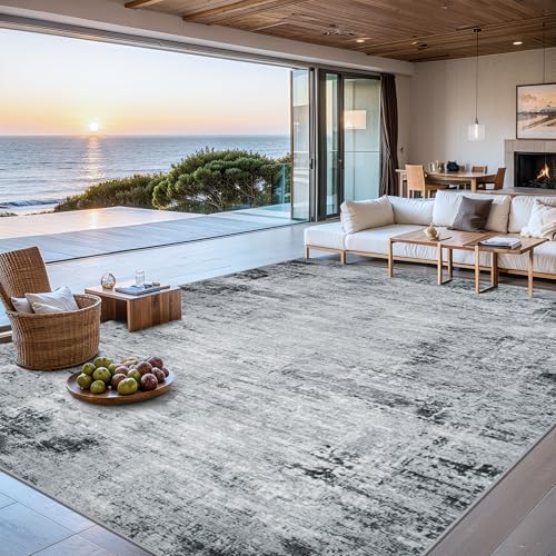 PLHXFR 8x10 Area Rug Living Room: Modern Abstract Washable Carpet Black