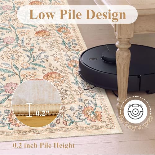DUKINO 10x12 Area Rug for Living Room, Vintage Floral Washable Rug Beige