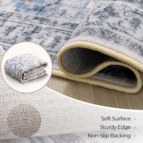 CAPALOCA 9x12 Washable Nursery Girls Low Pile Area Rug Blue White