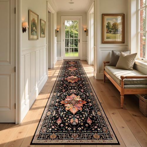 RELEANY Washable Area Rug, Runner 2'6"x12', Black/Colorful