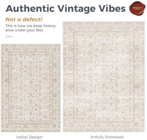 OPPODREAM Vintage Light Yellow Area Rugs 5' Round, Rug for Living Room