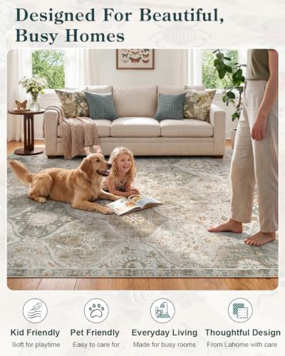 Lahome Green Rugs for Living Room, Farmhouse 8x10 Rugs Under Dining Table