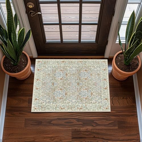 2x3 Area Rug Washable Entry Rug Soft Carpet (Beige Blue)