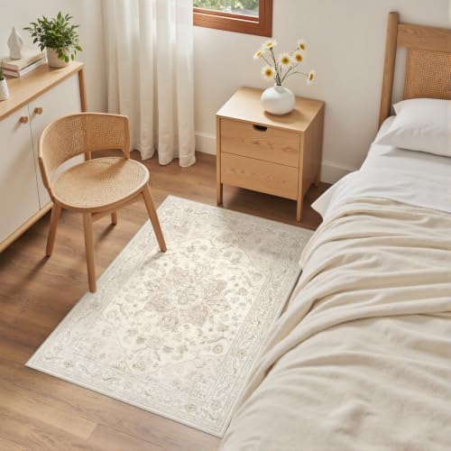 Washable Area Rugs 2x5: Living Room Bedroom Carpet Beige White