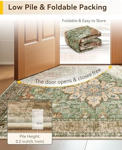 RELEANY Washable Area Rug, 6'x8', Brick/Brown/Green