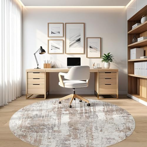 LOONGRUG Round Rug 10x10 Washable Circle Large Neutral Modern Rugs Brown