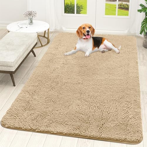 OLANLY Dog Door Mat for Muddy Paws 59x35, Super Absorbent Chenille Mud Mat