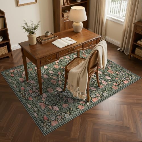 GarveeHome Dark Green Floral 3x5 Area Rug for Nursery Bedroom
