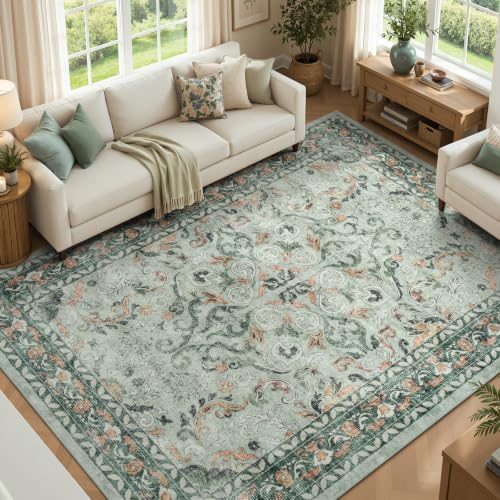 5x7 Area Rugs for Living Room Bedroom, Washable Non-Slip Rug, Sage Green