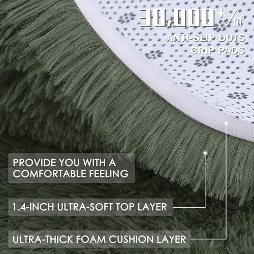 OLANLY 3x5 Machine Washable Small Bedside Rug, Soft Fluffy Shaggy Rugs for Living Room, Bedroom, Indoor Floor Carpet for Kids Girls and Boys, Preppy Dorms, Nursery, Home Decor Aesthetic, Olive Green