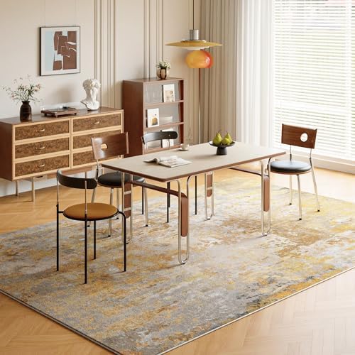 Beige Gold Washable Rug 5x7 Area Rugs for Living Room Bedroom Carpet