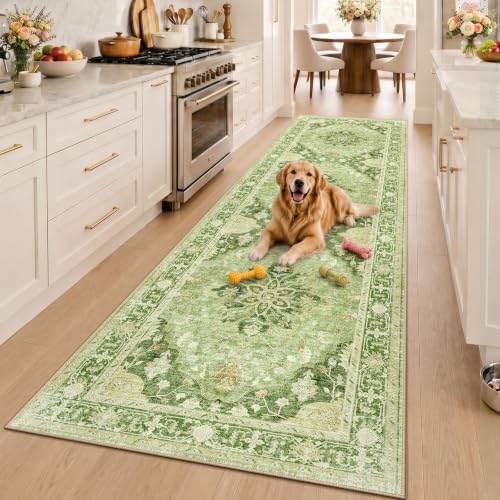 RELEANY Washable Area Rug, Runner 3'x10', Green/Yellow
