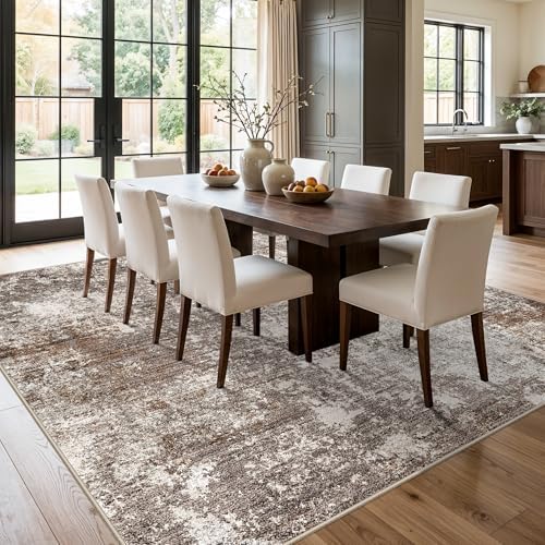 9x9 Square Living Room Area Rug Washable Non-Slip, Brown Beige