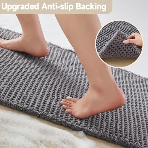 TYUU Waffle Runner Rug Bathroom, Long Boho Bath Mat, 72x24 Grey