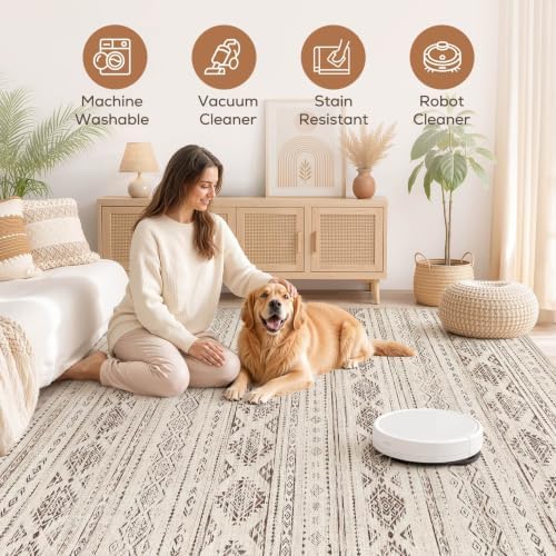 Nakagishi Boho 10x14 Area Rug Living Room Rugs Machine Washable Dark Brown