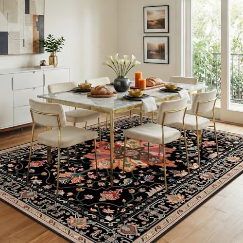 RELEANY Washable Area Rug, 8'x10', Black/Colorful