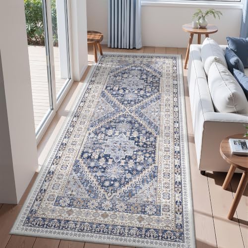 zesthome 3x8 Runner Rug Non Slip,Washable Hallway Runner Rug,Blue