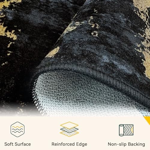 RELEANY Washable Square 10' x10' Area Rug for Living Room Black Gold