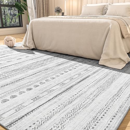 8x10 Area Rugs for Living Room Machine Washable Rug Distressed Indoor Carpet Neutral Moroccan Boho Rug Ultra Soft Area Rug for Bedroom Dining Room Playroom Office, Black