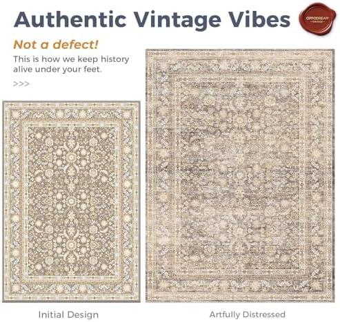 OPPODREAM Vintage Beige Area Rugs 3' Round, Washable Rug for Living Room
