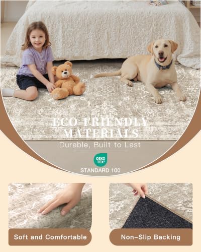 Madane 8x12 Area Rugs for Living Room, Washable Natural Rug Brown/Sand