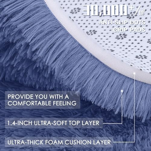OLANLY Denim Blue Round Rugs for Bedroom - Machine Washable, 5 ft Circle Area Rugs for Living Room, Soft and Fluffy Shaggy Carpet for Teen Girl and Boys, Nursery Rooms, Dorms, Home Decor Aesthetic