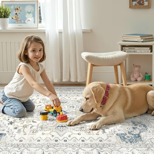 befbee Washable Area Rug 5x7, Stain Resistant Neutral Carpet for Bedroom