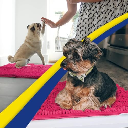 Muddy Mat® | Super Water Absorbent Door Mat Indoor, Microfiber Quick Dry Chenille Entryway Rug, Slip Resistant Front Door Mat, Indoor Mats for Entryway, Machine Washable Pet Rug, Hot Pink 2ft x 4ft