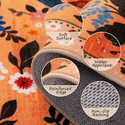 RELEANY Floral Washable Round 4ft Area Rug Orange/Yellow/Red