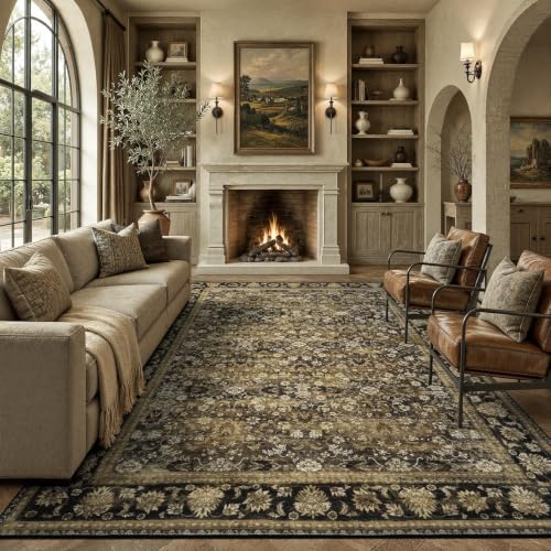 9x12 Area Rug for Living Room, Non-Slip Washable Large Carpet, Mocha Brown