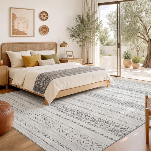 Nakagishi Boho 7x9 Area Rug Living Room Rugs Machine Washable Gray