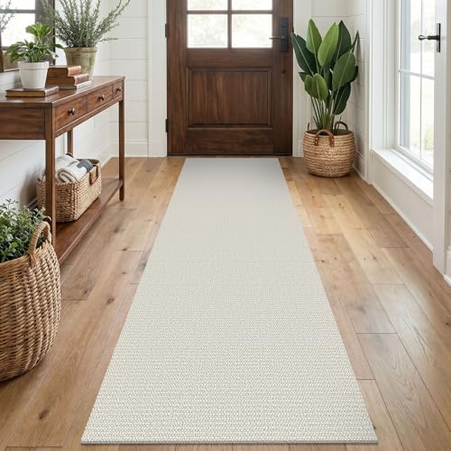 EARTHALL Washable Runner Rug, Non Slip Bedside Rug, 2x7 Ft, Cream/Grayish