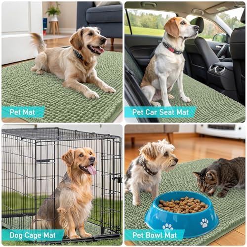 OLANLY Dog Door Mat for Muddy Paws 34x21, Super Absorbent Chenille Mud Mat