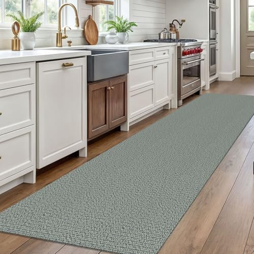 EARTHALL Washable Runner Rug, Non Slip Hallway Runner, 3x10 Ft, Green/Grey