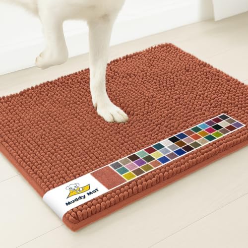 Muddy Mat® | Super Water Absorbent Door Mat Indoor, Microfiber Quick Dry Chenille Entryway Rug, Slip Resistant Front Door Mat, Indoor Mats for Entryway, Machine Washable Pet Rug, Orange 36" x 46"