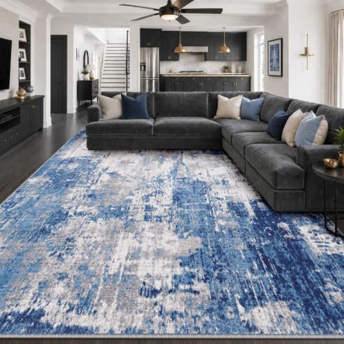 RELEANY Washable 10'x12' Abstract Area Rug for Living Room Blue Gray