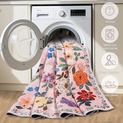 PLHXFR Area Rug Living Room: 4x6 Floral Washable Boho Soft Carpet Beige